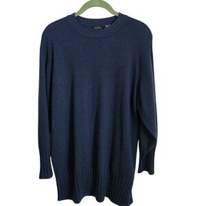 Forte 100% Cashmere Forest Green Tunic Sweater Ribbed Hems Slit Sides Size M
